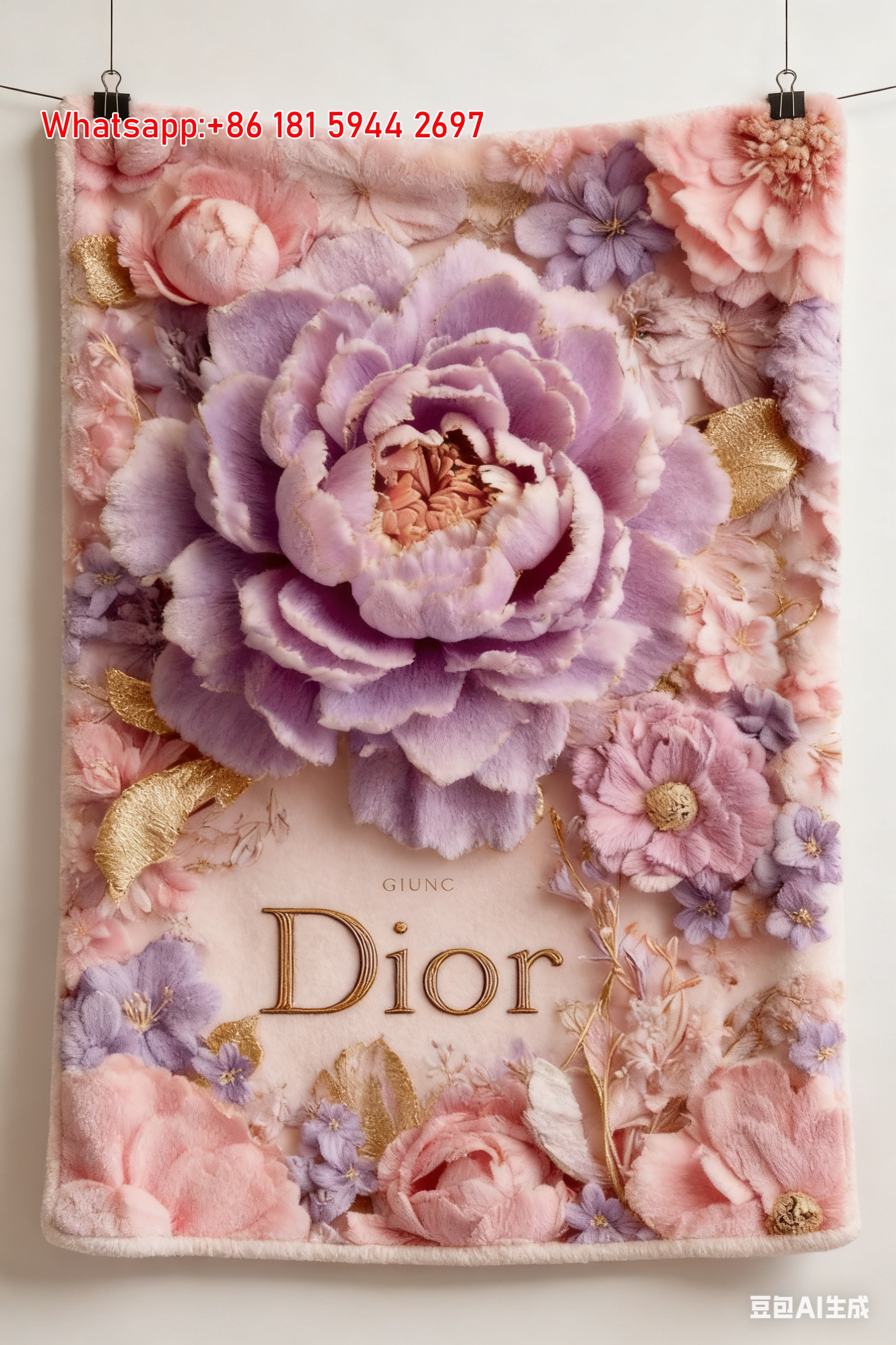 Dior 3D Floral Peony Flannel Sofa Throw Blanket D427